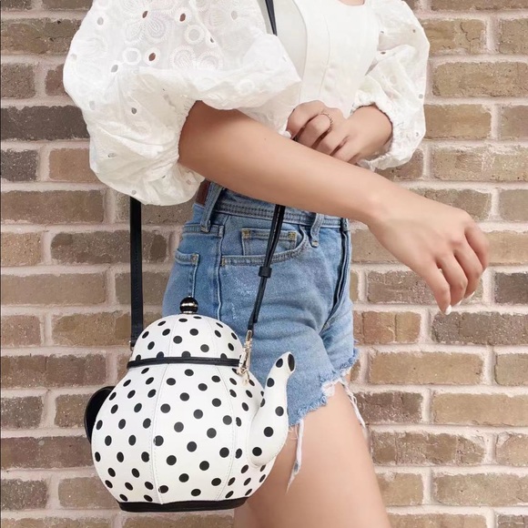 Kate Spade Alice in Wonderland Tea Pot Party Teapot Polka Dot Crossbody Bag - Picture 8 of 9